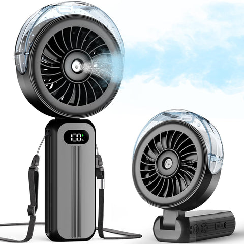 Otlonpe handheld misting fan front view with refreshing cooling on demand