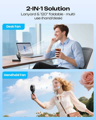 Otlonpe misting fan in use, compact grip for travel or outdoor outings