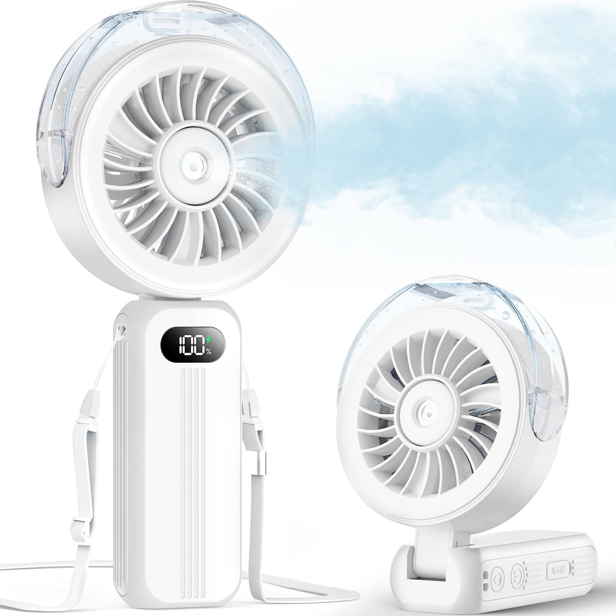 Otlonpe handheld misting fan in action delivering quick outdoor cooling
