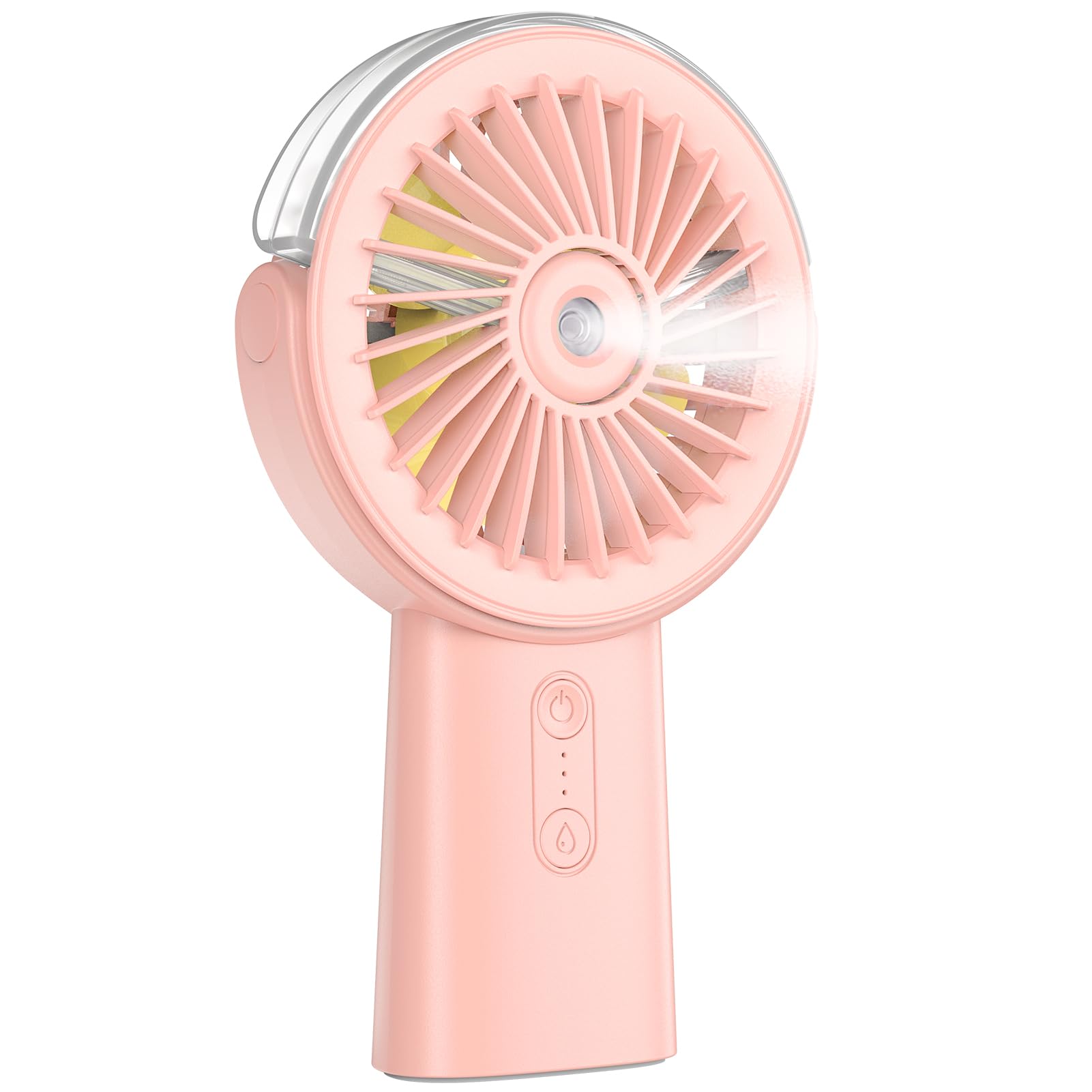 Otlonpe handheld misting fan top view for portable cooling.