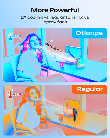 Otlonpe USB-C recharge keeps your misting fan powered longer.