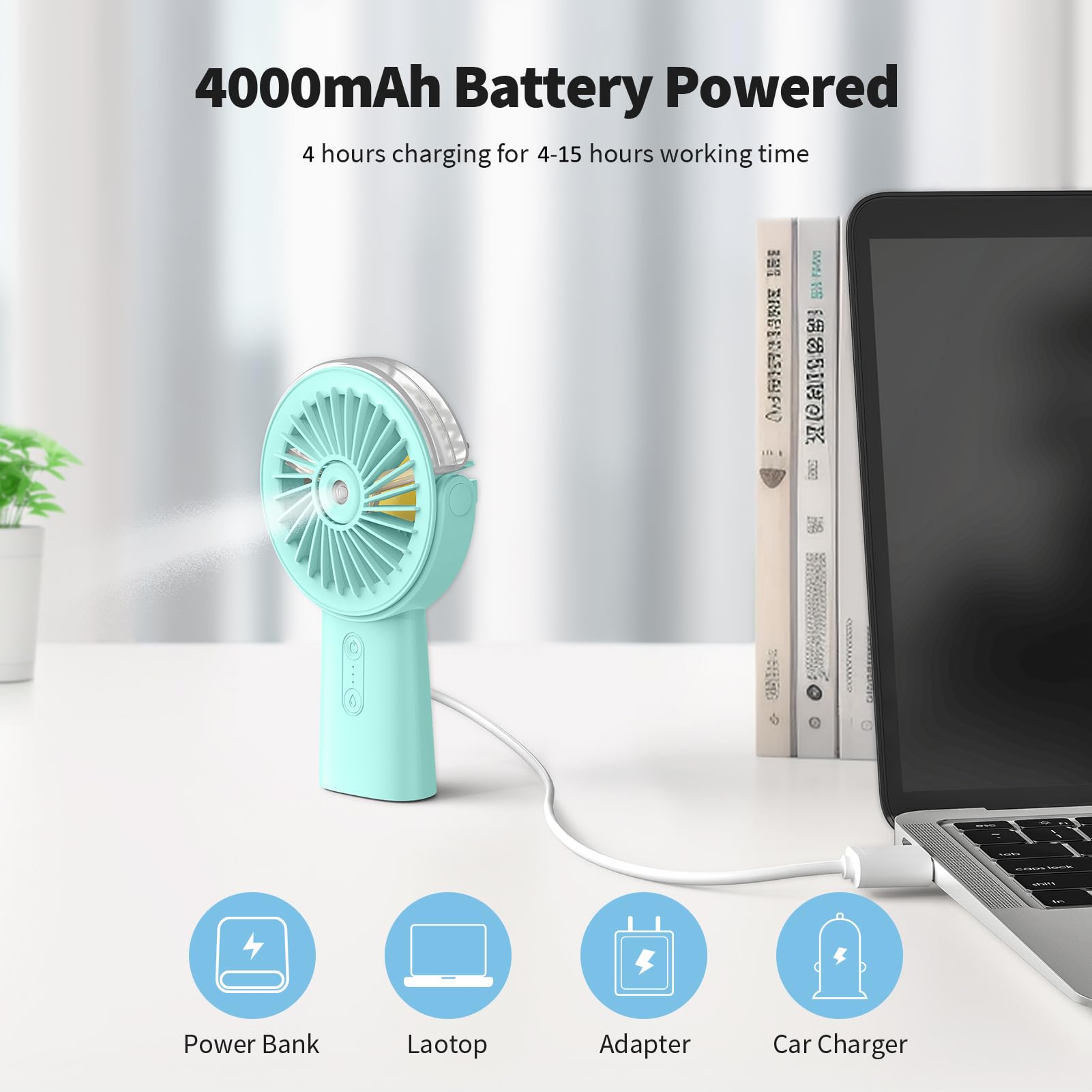 Otlonpe Misting Fan showing 3 speeds for customizable airflow