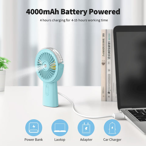 Otlonpe misting fan shows 4000mAh battery for long runtimes