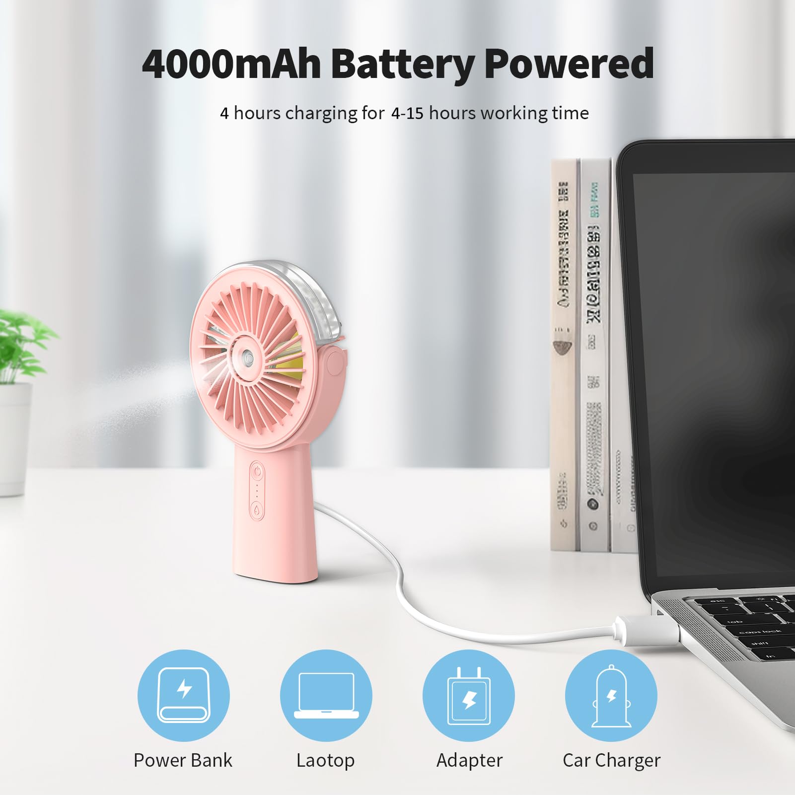 Otlonpe portable misting fan in use outdoors delivering a cool breeze.