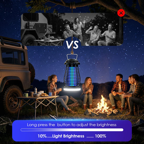 Otlotrte Bug Zapper camping light mode in a tent setup.