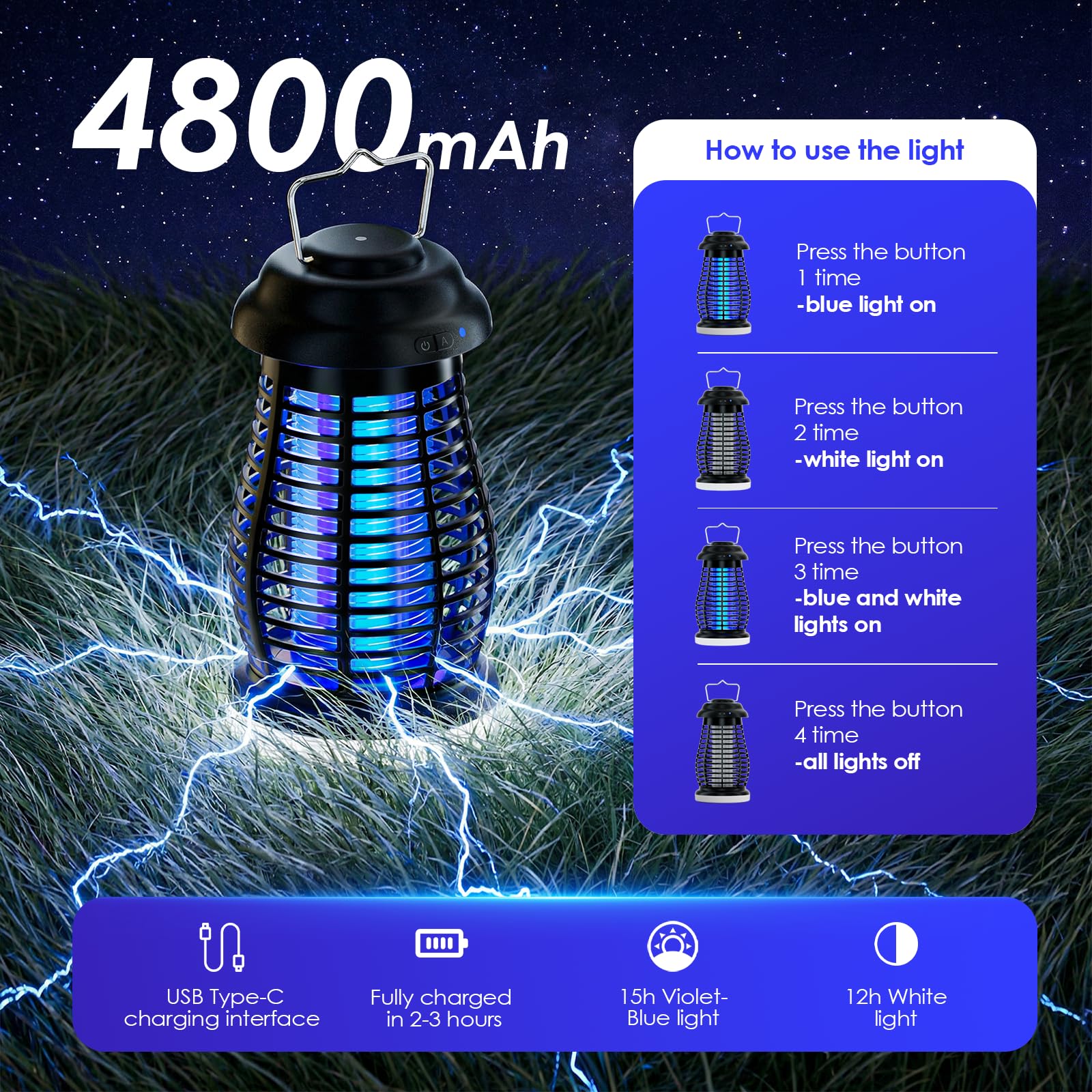 Otlotrte Bug Zapper IP67 waterproof for rainy outdoor use.