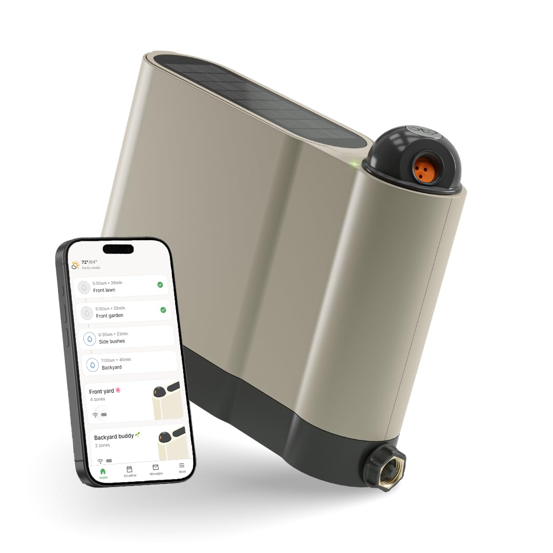 OtO Lawn Smart Sprinkler front view; compact, water-saving setup for easy placement.