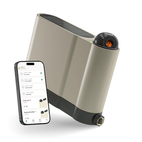 OtO Lawn Smart Sprinkler front view; compact, water-saving setup for easy placement.