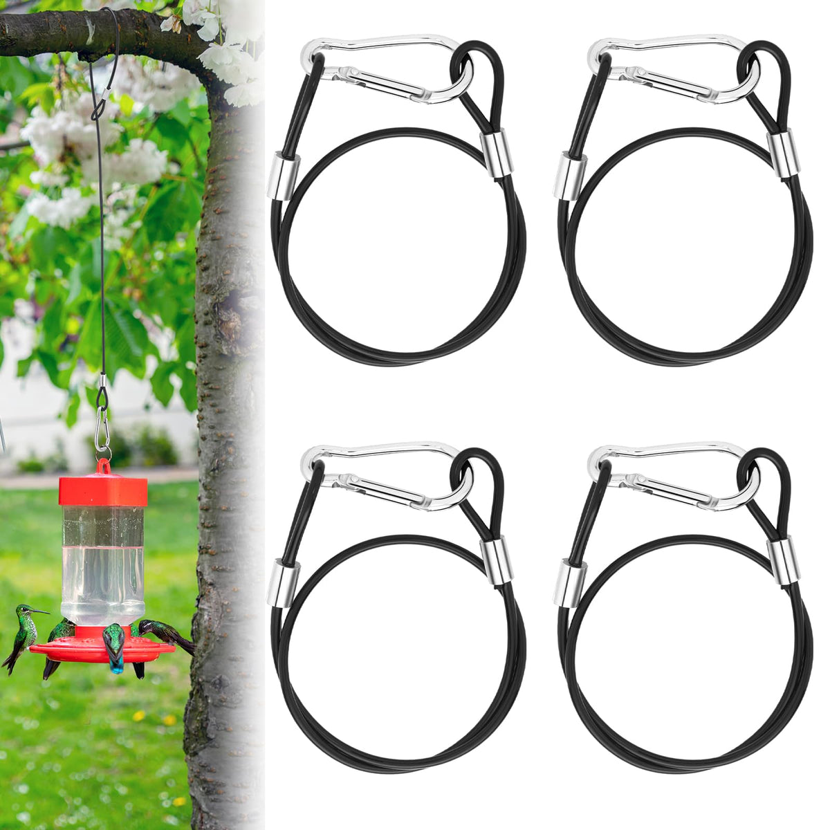 Otoolling bird feeder cable with hook, 18-inch length for secure outdoor hanging of feeders.