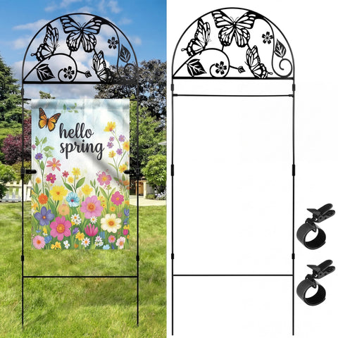 Otoolling butterfly flag holder stand, top view for garden flag display