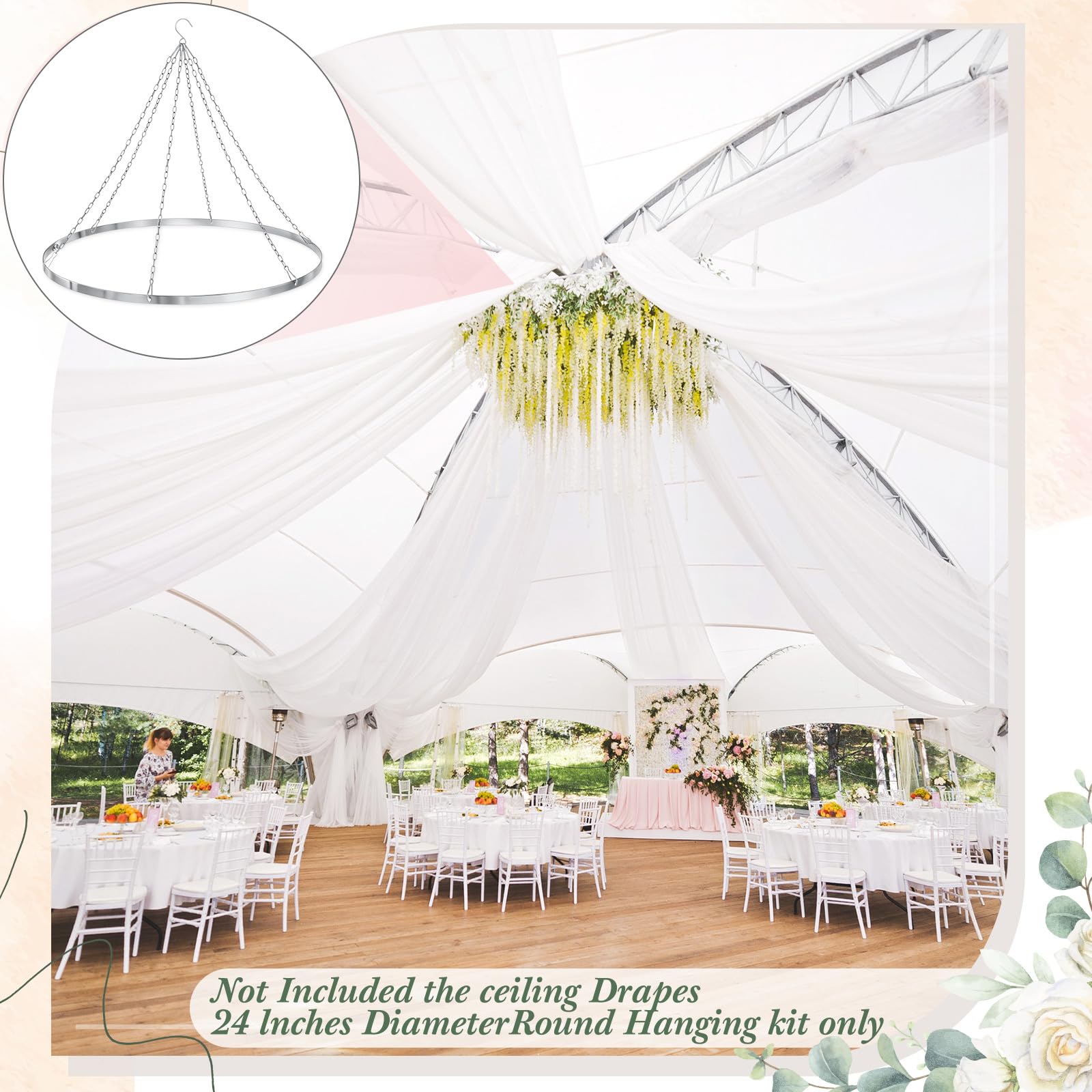 Otoolling ceiling drape hardware kit with rings, chains, and hooks for secure hanging.