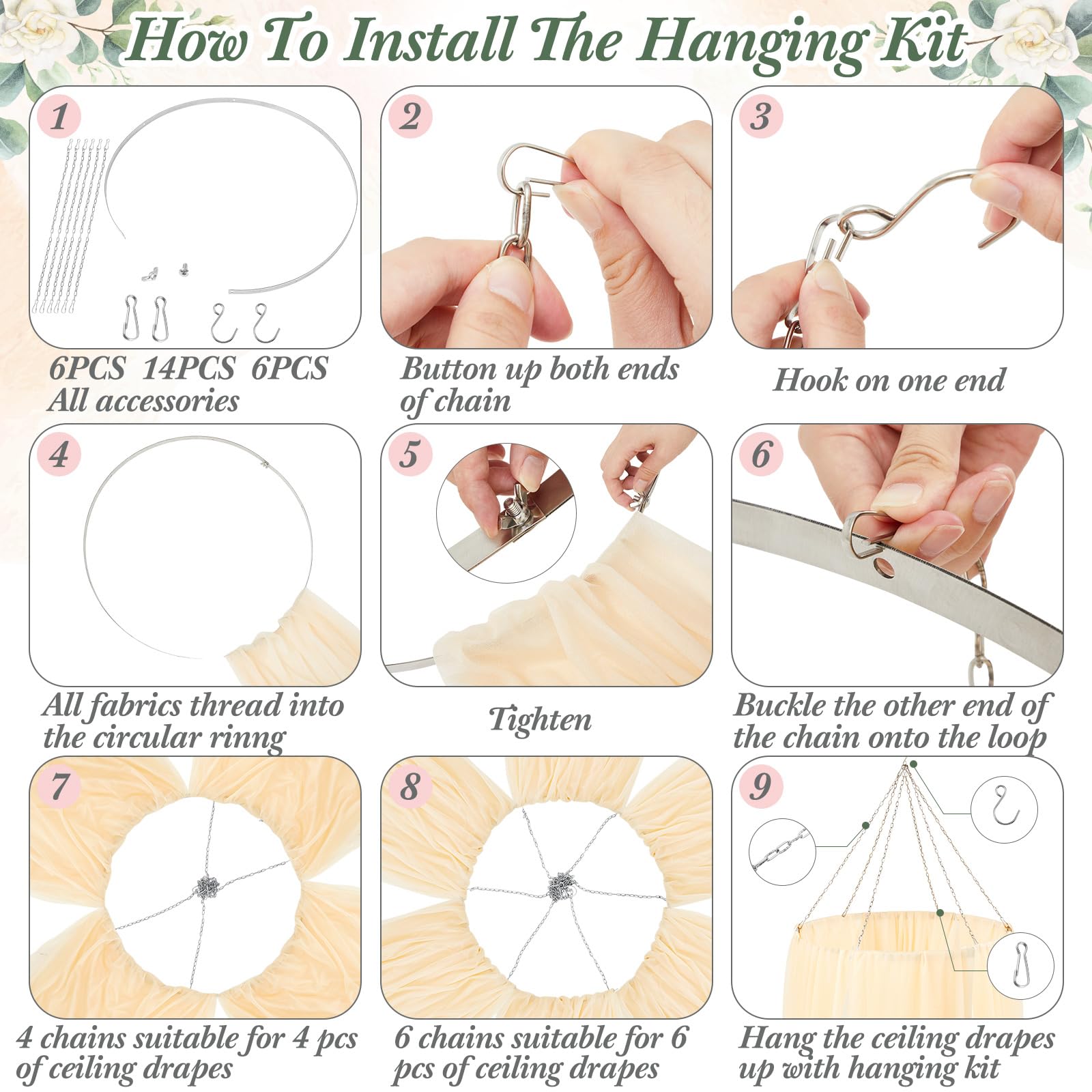 Otoolling ceiling drape kit 24in width supports elegant fabric backdrops.