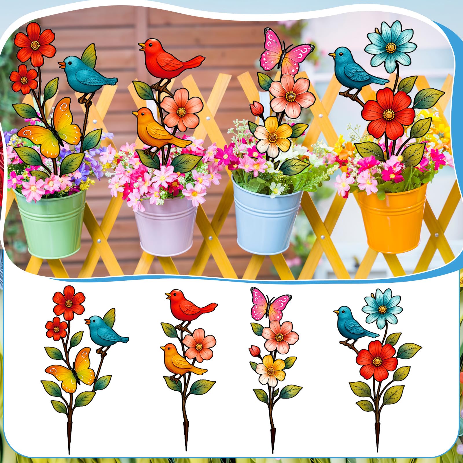 Otoolling garden stakes stand 15inch tall along paths and beds.