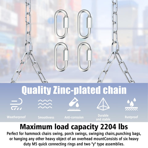 Eight-foot long chains stretched between porch beam and swing seat.