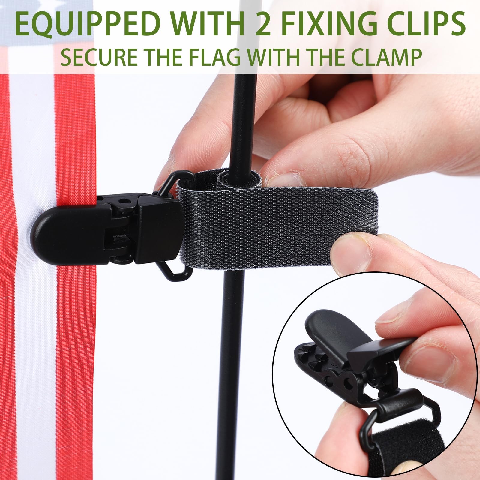 Otoolling flag holder with clip holders close-up showing secure attachment