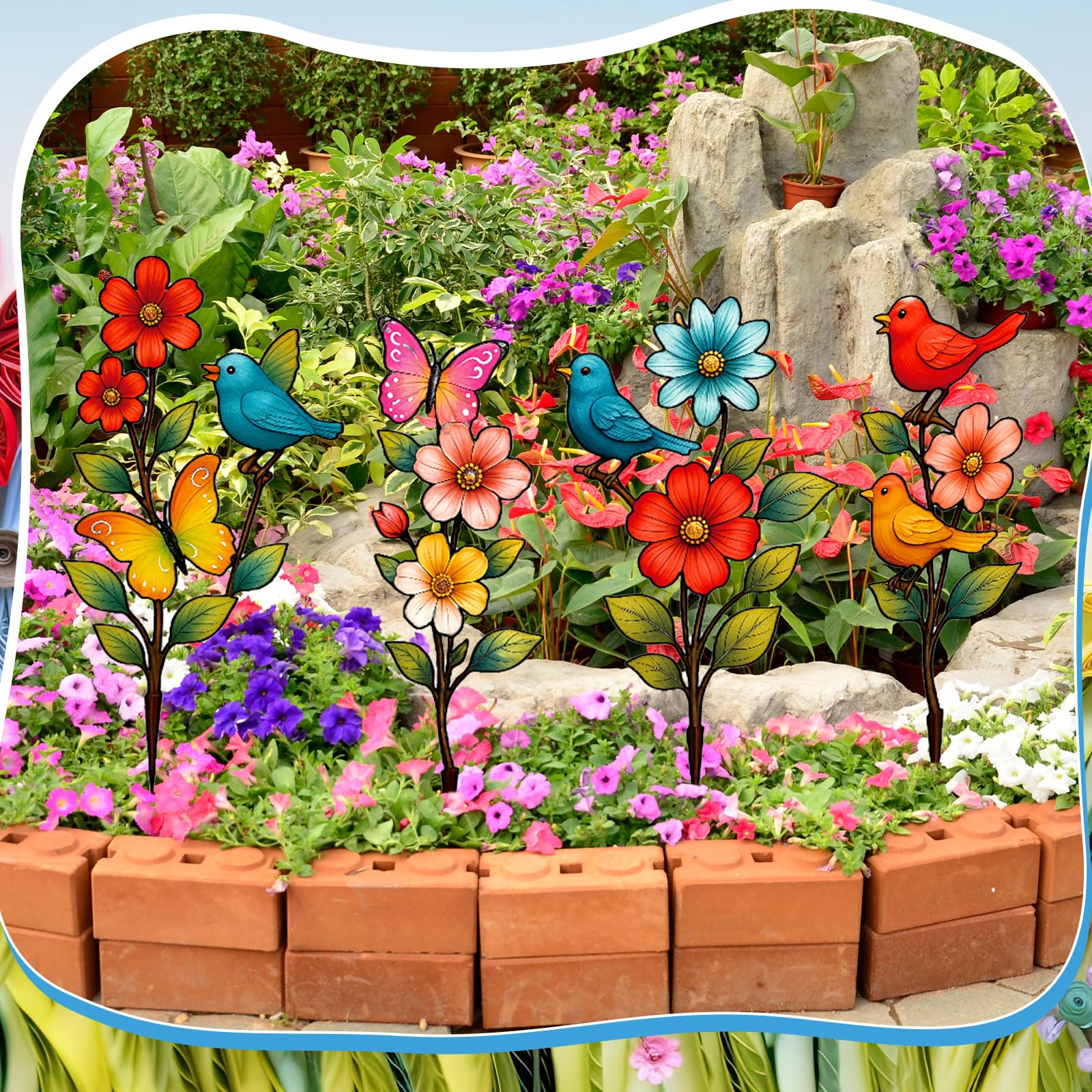 Otoolling outdoor decor set enhances planters with vibrant color.