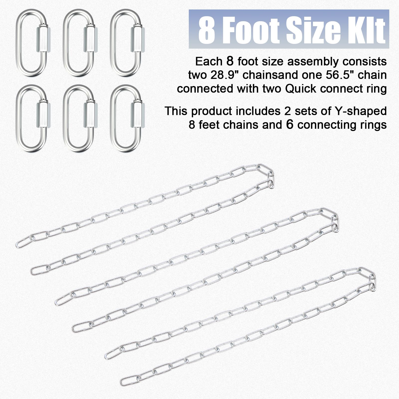 Y-chain assemblies and quick links laid out for easy ceiling beam installation.