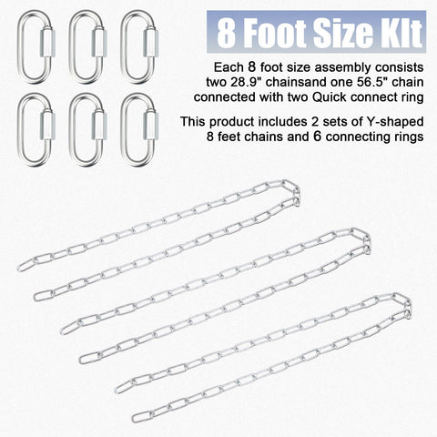 Y-chain assemblies and quick links laid out for easy ceiling beam installation.