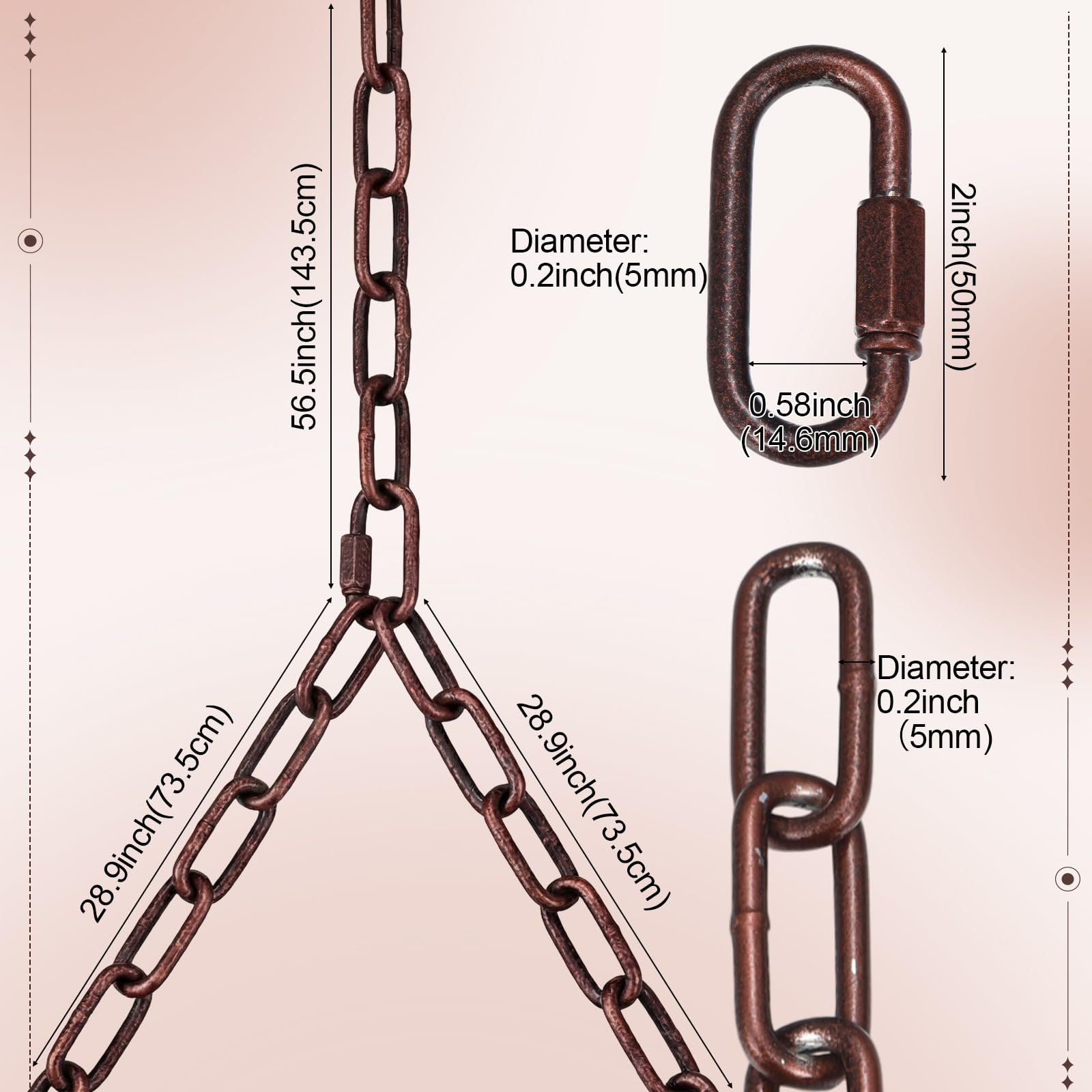 Otoolling Y-shaped bronze chains for porch swing installation.