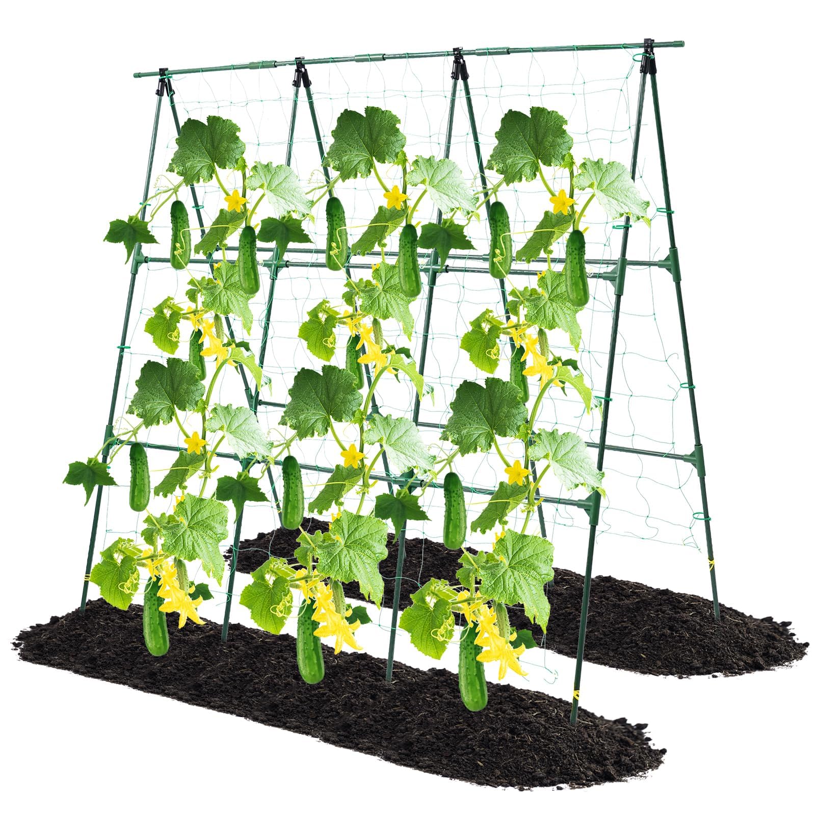 OTOSUNNY cucumber trellis with A-frame design offers adjustable width for compact storage.
