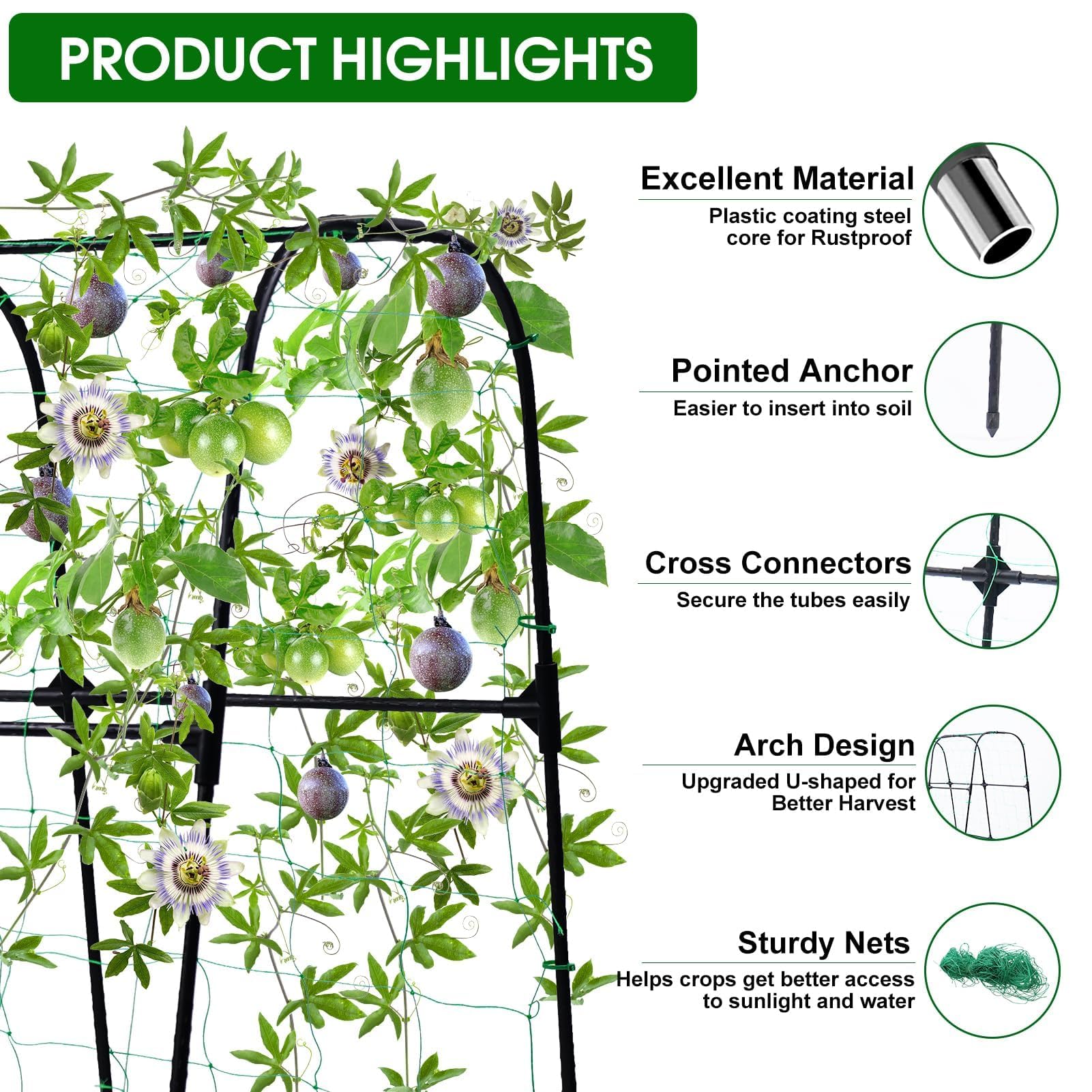 OTOSUNNY metal trellis frame provides sturdy support for cucumbers and tomatoes.