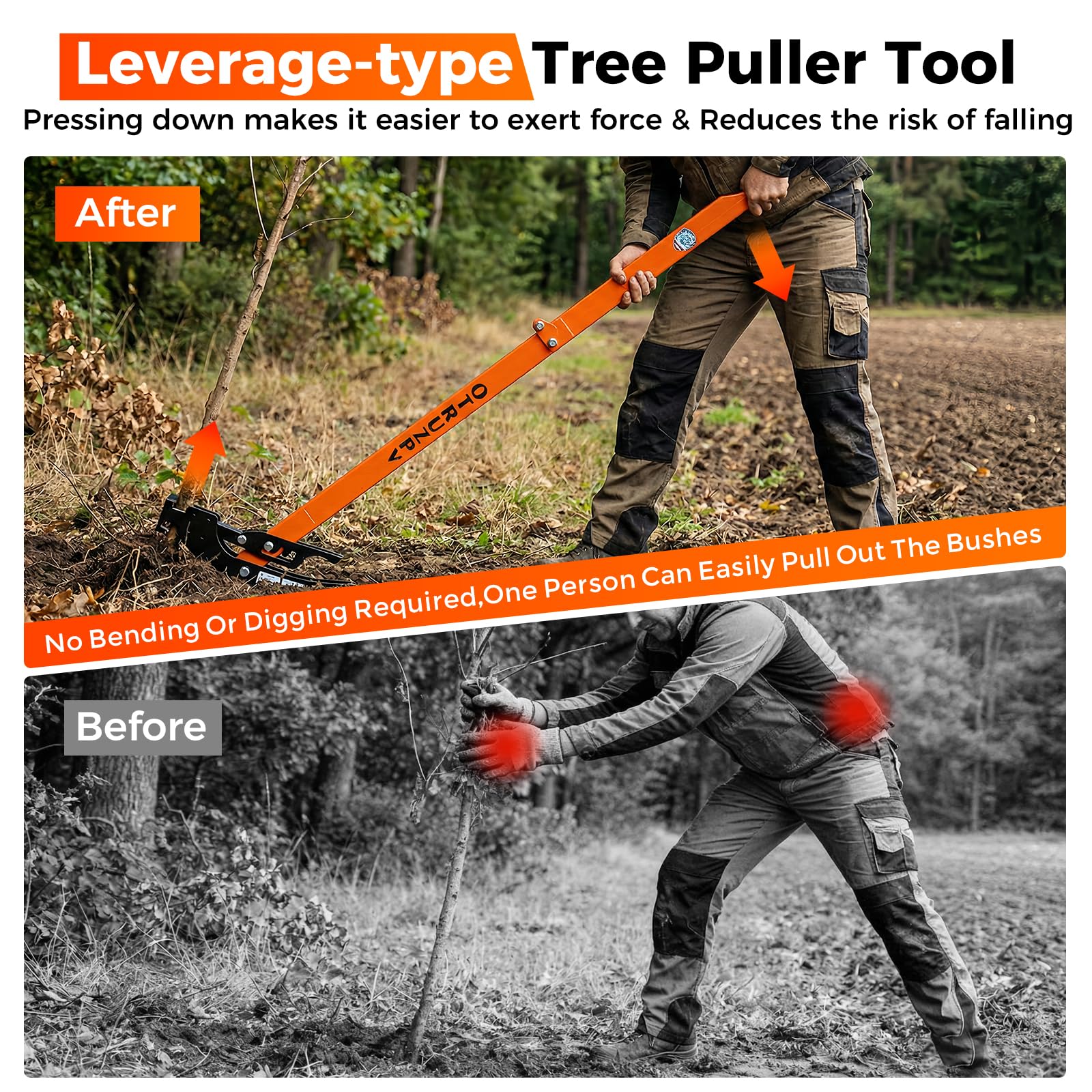 OTRUZPV high-leverage sapling puller highlights adjustable leverage for different stem sizes.