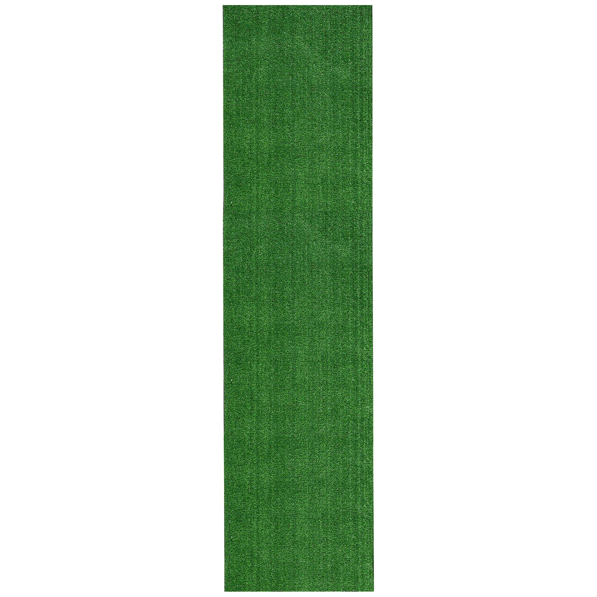 Ottomanson evergreen artificial grass runner in outdoor patio setting, durable and low profile