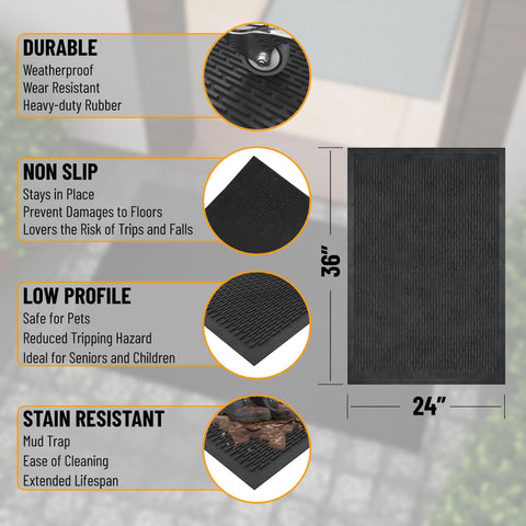 Ottomanson heavy-duty rubber mat endures rain and snow without wear.