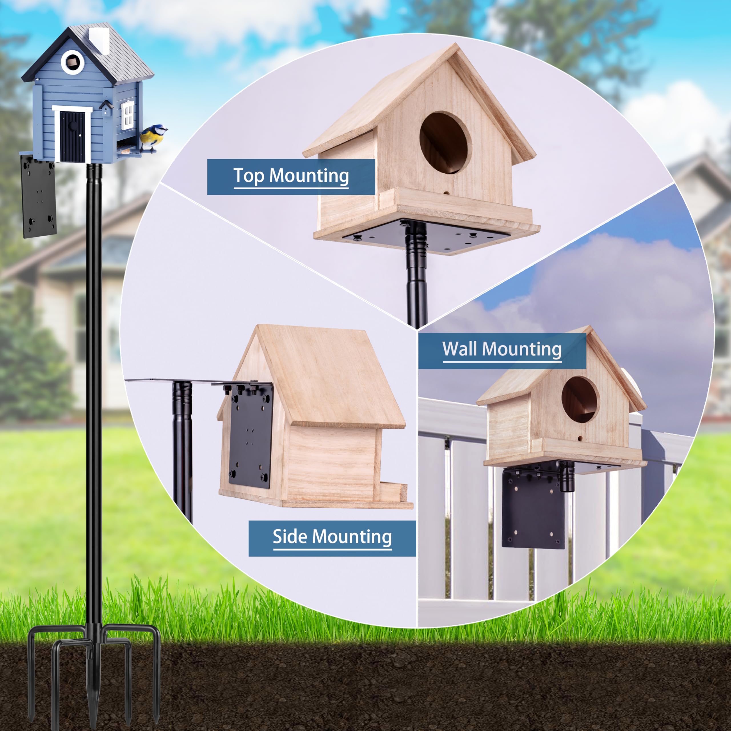 Ottsuls five-prong base supports stable mounting on lawn or garden.