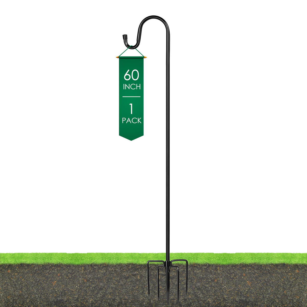 Ottsuls shepherd hook with 5-prong base delivers stable ground anchoring for garden displays.