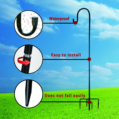 Ottsuls Shepherd-Hooks securely hold bird feeders for easy, debris-free feeding.