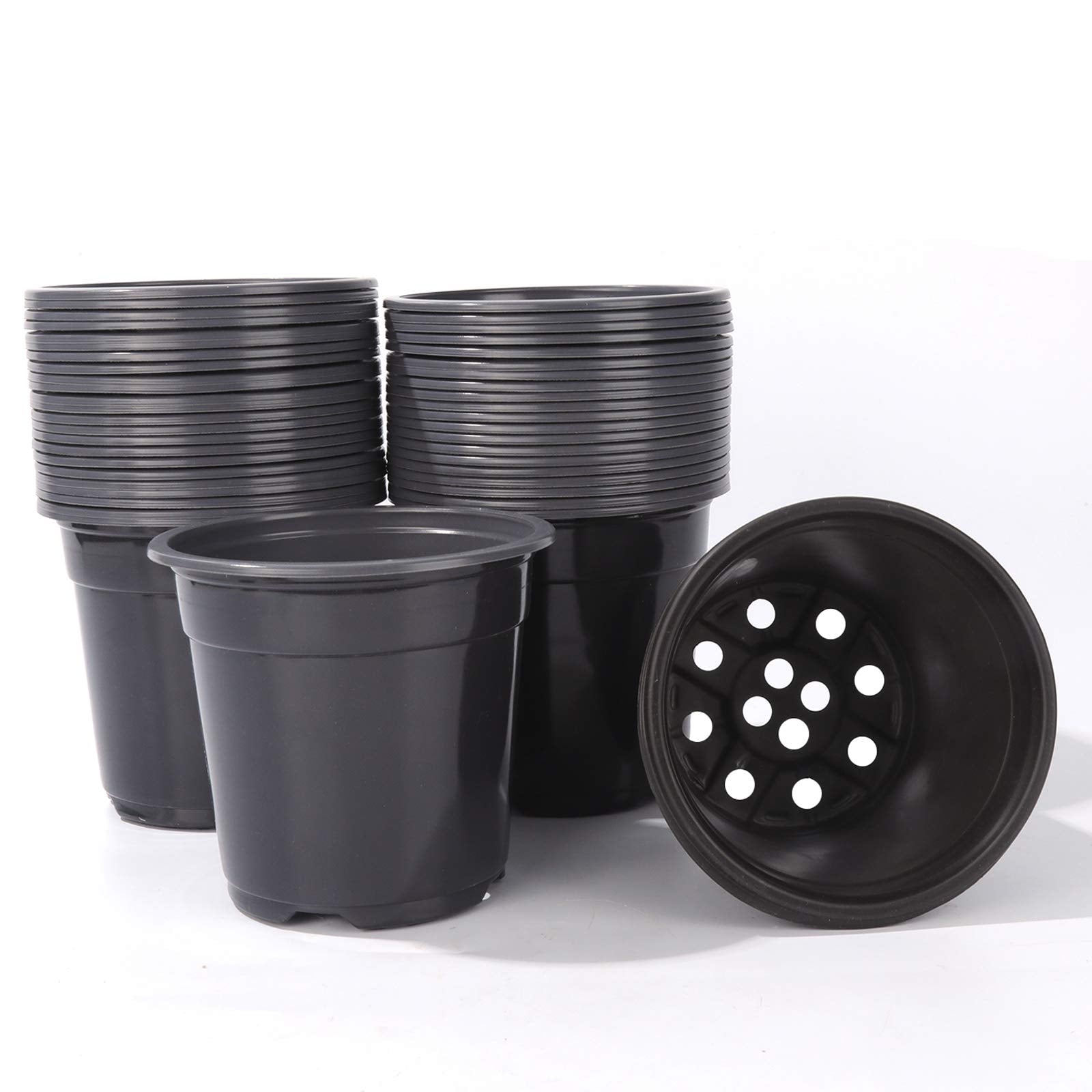 Oubest 6-inch black plastic nursery pot in a 50-pack for seedling projects