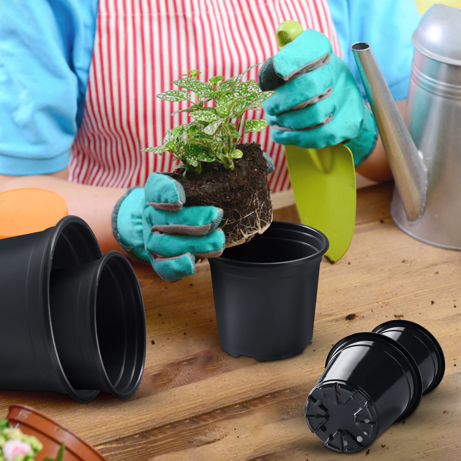 Oubest sturdy plastic nursery pots designed for repeated use.