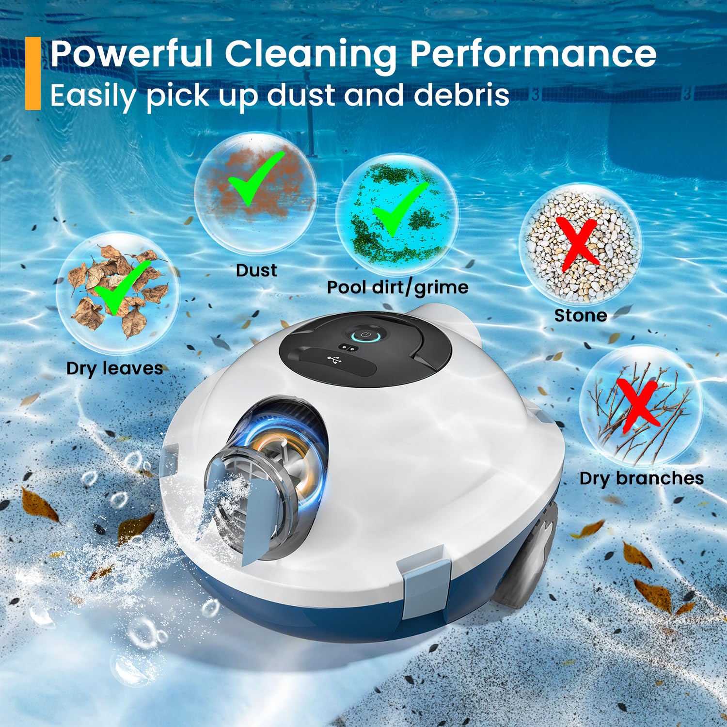 OUCAXIA Y10 dual-suction-5200mah delivers strong pickup for leaves and debris.