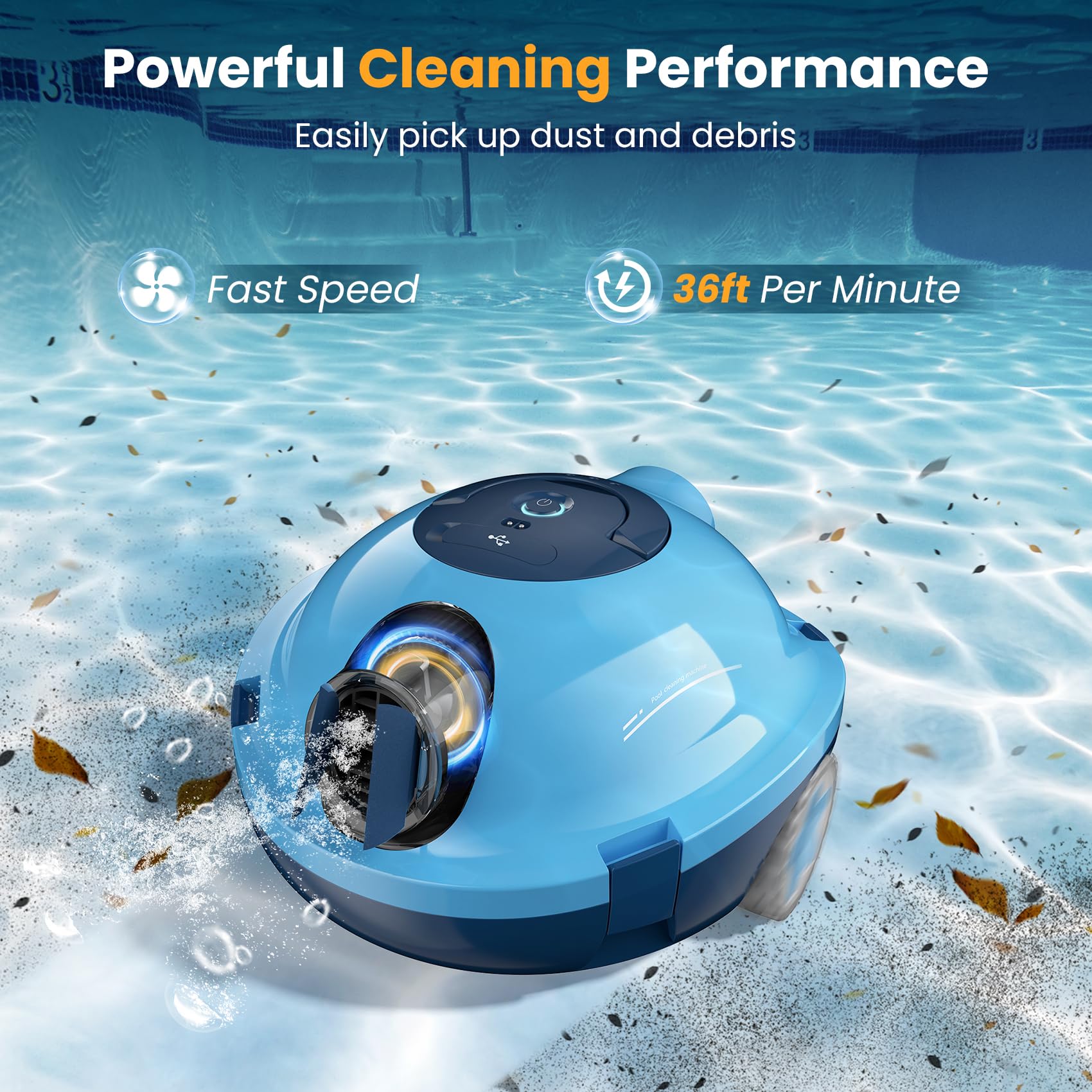 OUCAXIA Y10 dual suction inlets capture leaves and dirt efficiently.