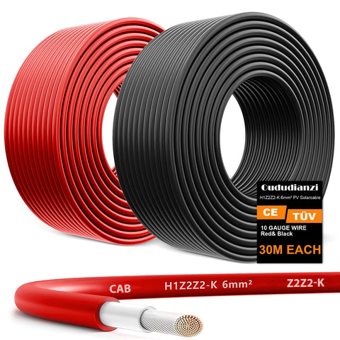 Oududianzi 10AWG tinned copper wire close-up showing high conductivity for solar installs.