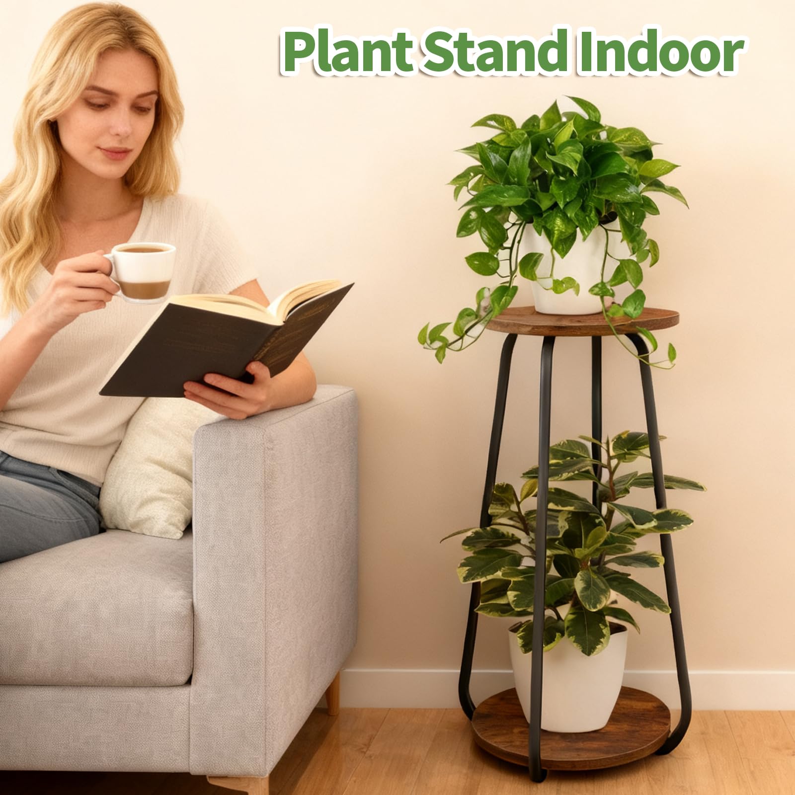 OugeWood decor display shelf with greenery and books, stylish complement