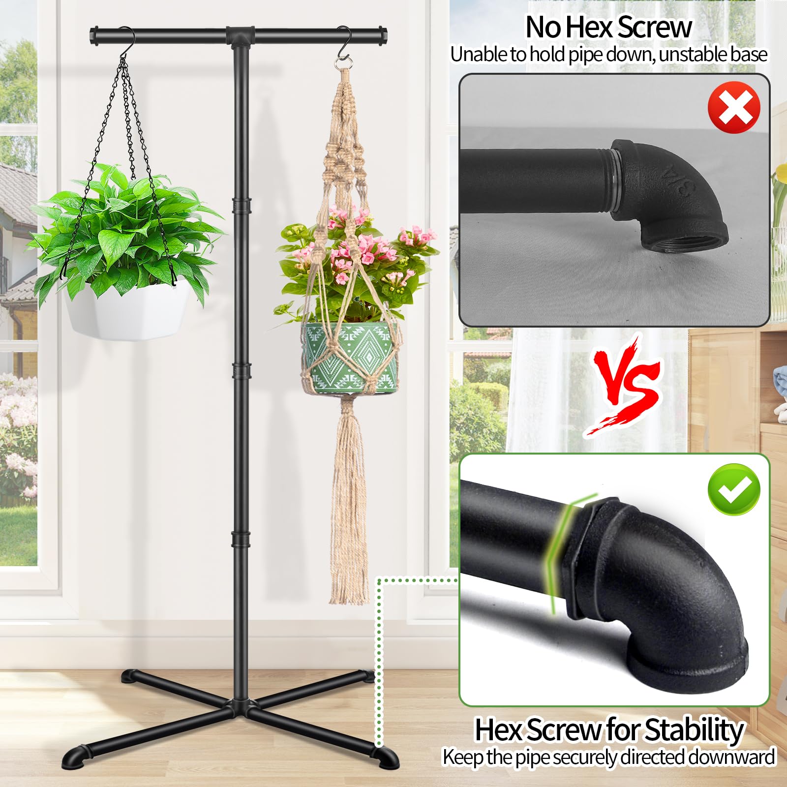 OugeWood four-hook base supports versatile indoor plant arrangements.