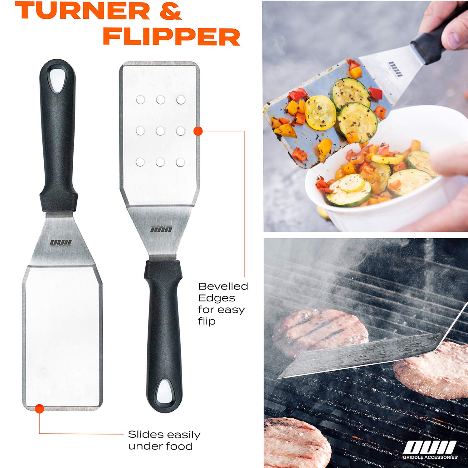 OUII chopper 6 inch for fast on-griddle prep of onions and meat