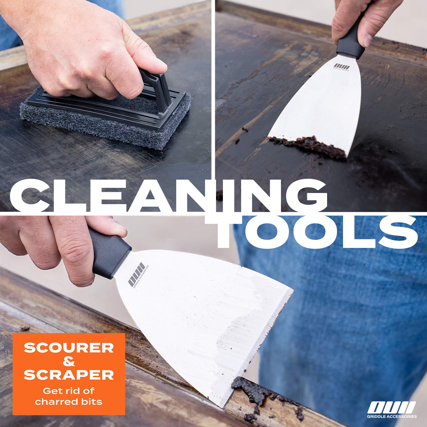 OUII heavy-duty cleaner scrubber for spotless griddle surfaces