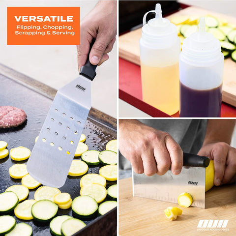 OUII 16oz squeeze bottles for oil and batter control on the griddle