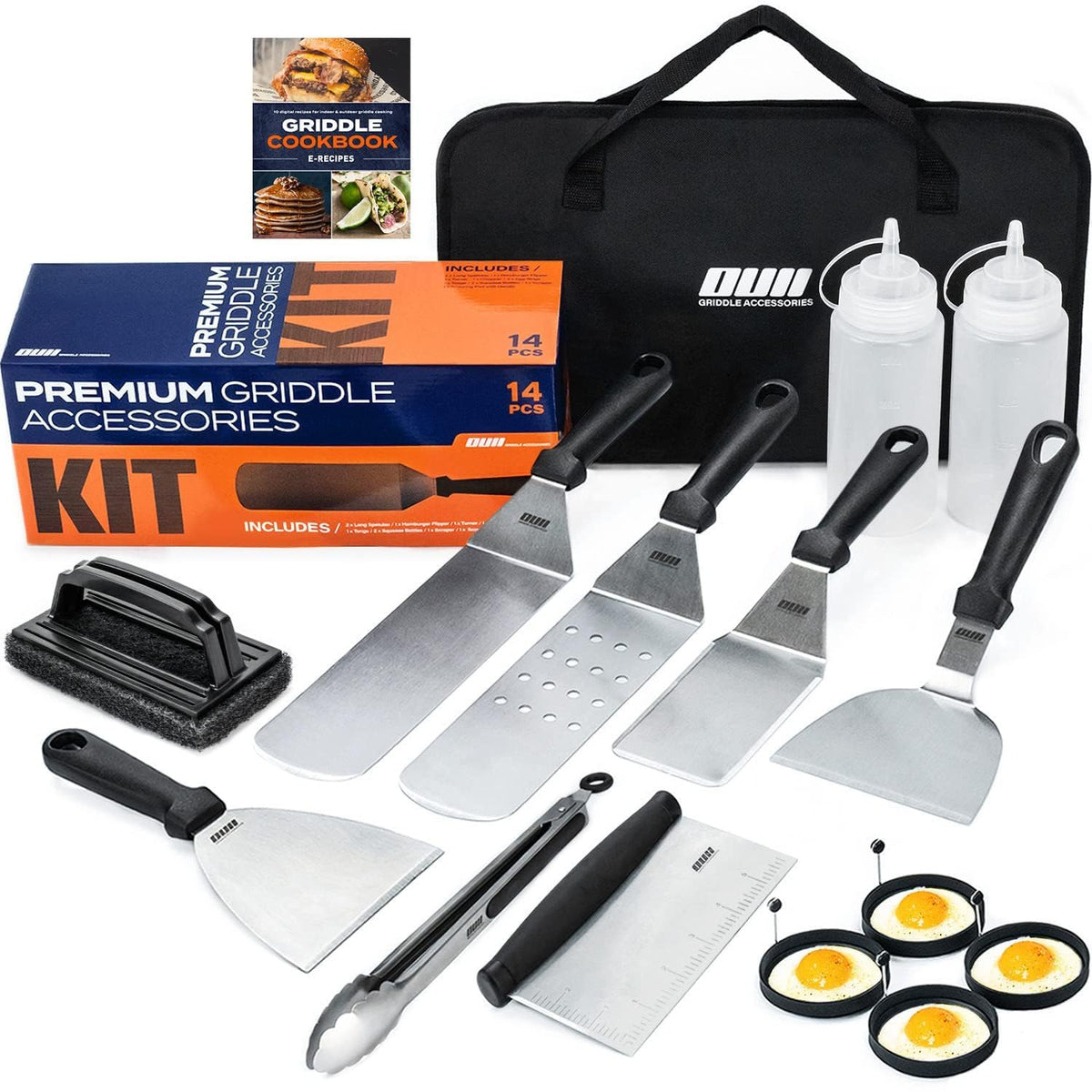OUII long spatula for precise flipping on flat-top grills with a heat-resistant handle