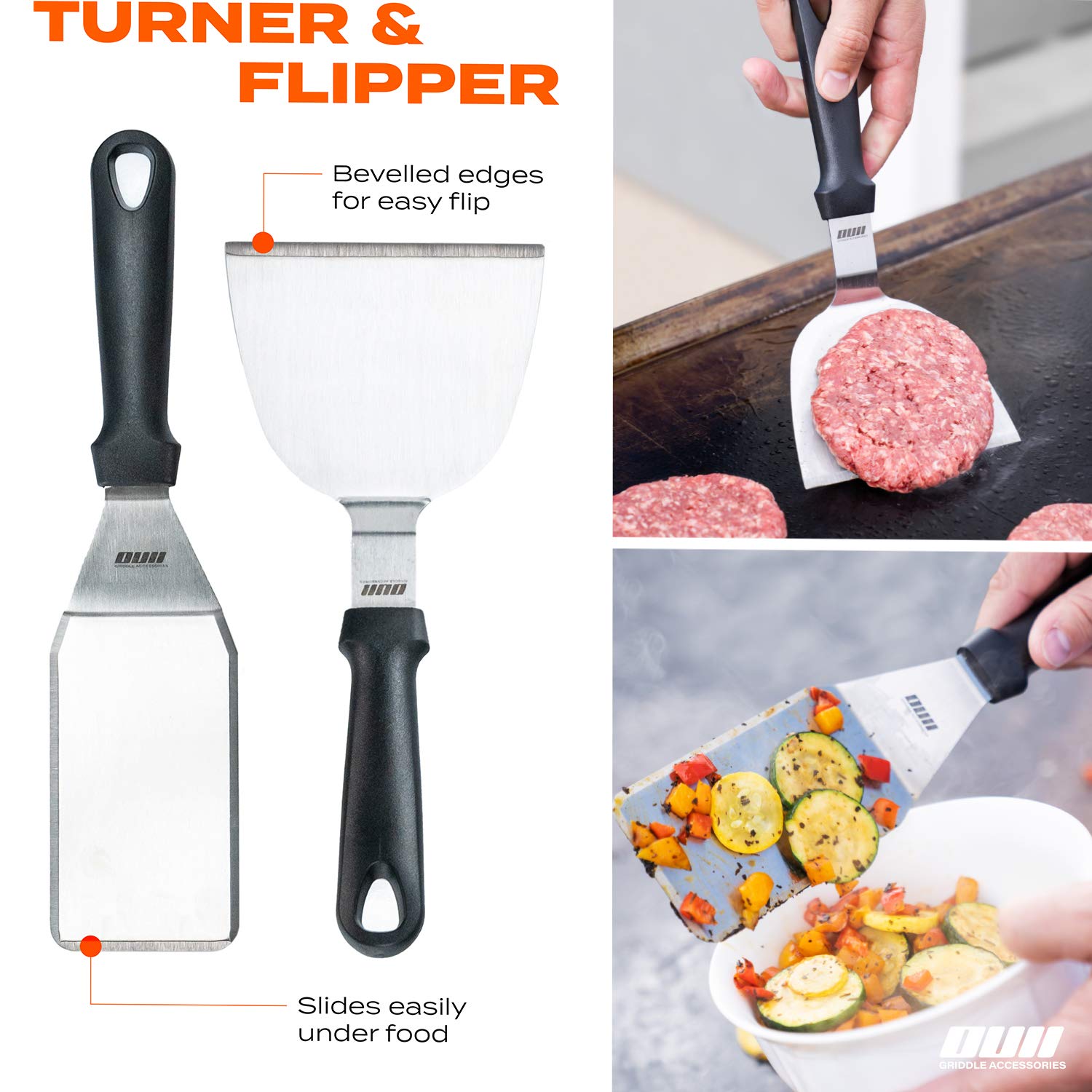 OUII 12-inch locking tongs provide secure flipping and control