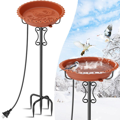 Ouinis heated bird bath outdoor ice-melt basin keeps birds hydrated.