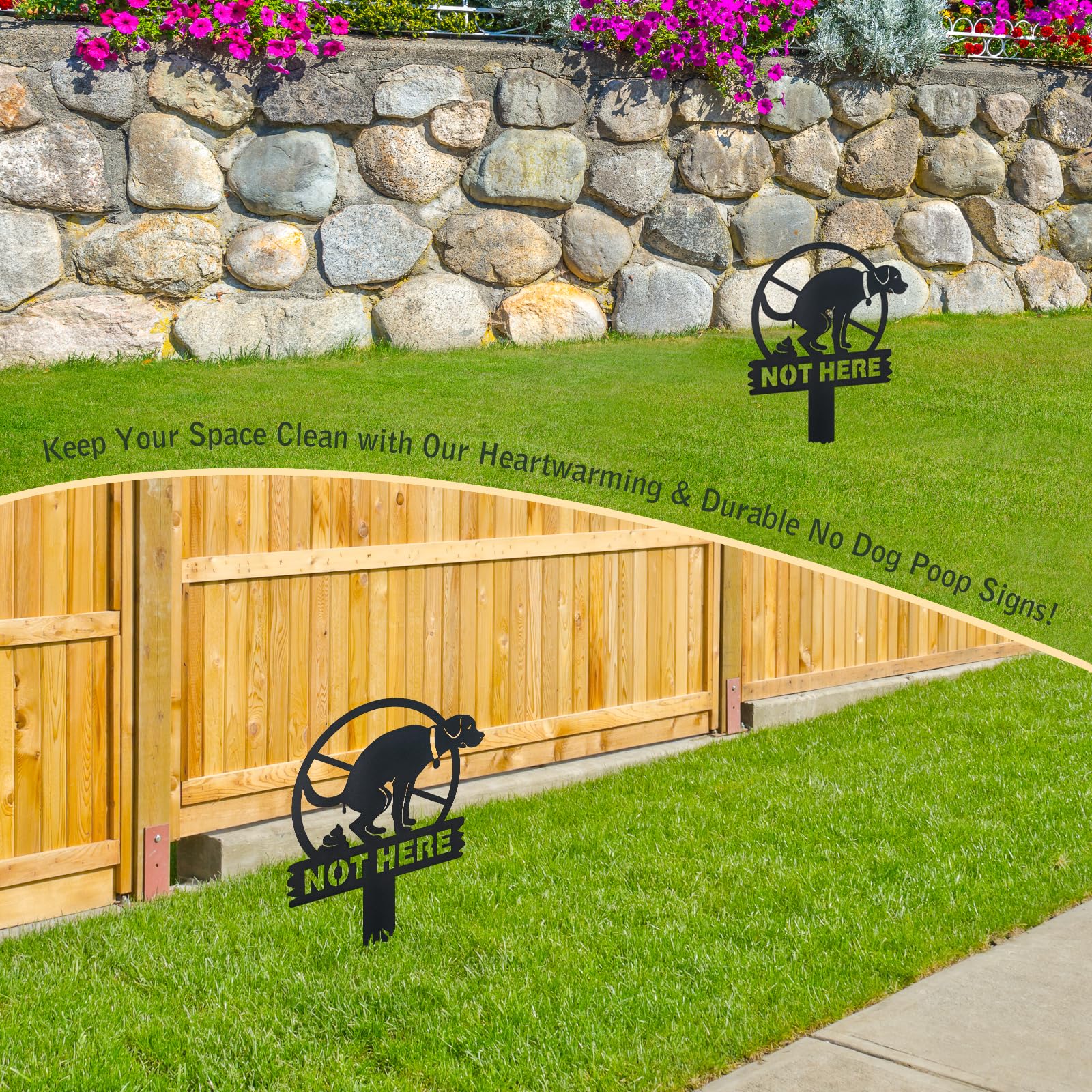 Gardens and lawns benefit from clear, polite no-poop signage.