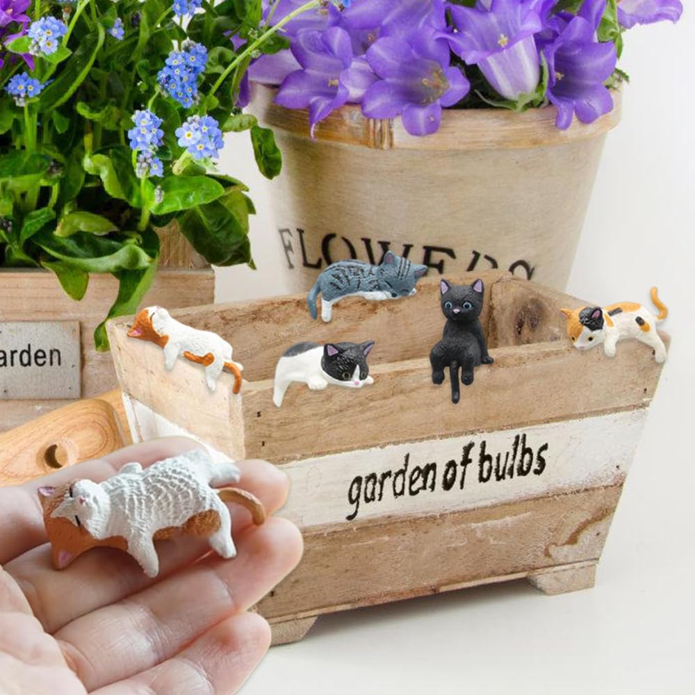 OULIGET mini cat figurines climbing pose adds whimsy to pots