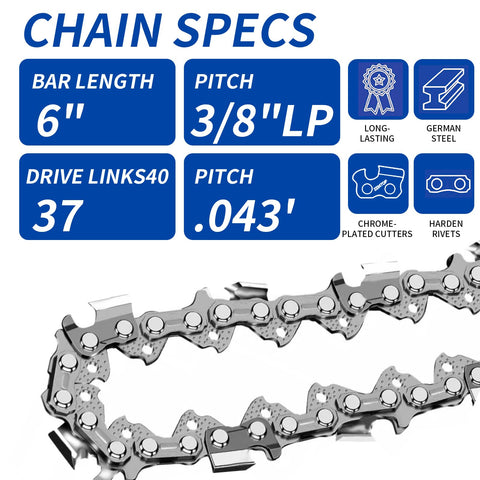 Oulisen four mini chains and six inch guide bars for fast replacements