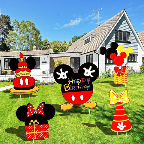 OULUN Mickey birthday sign cake – vivid yard decor for outdoor party charm.