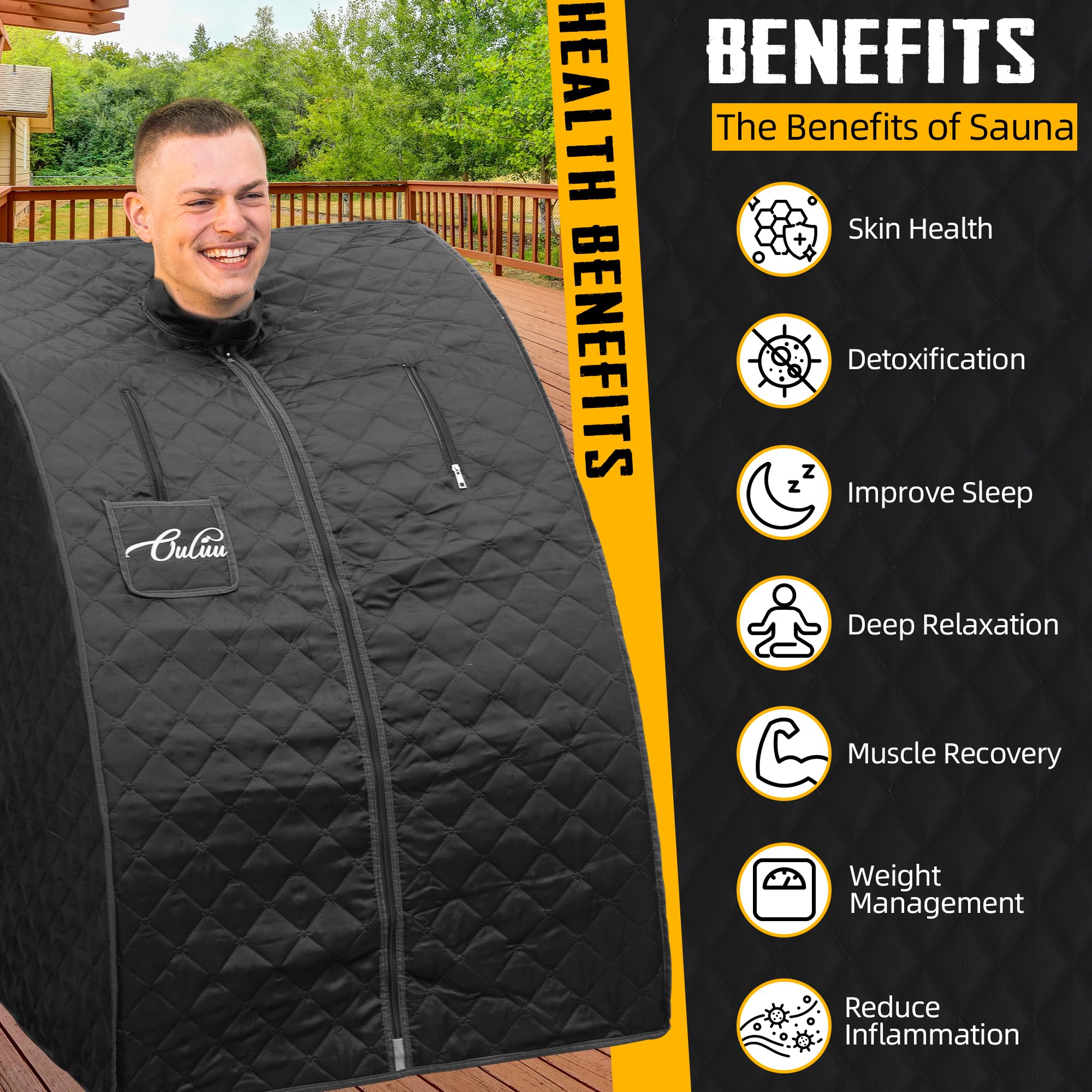 ouluu portable infrared sauna chair setup demonstrating versatile seating during relaxation.