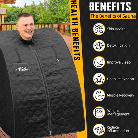 ouluu portable infrared sauna chair setup demonstrating versatile seating during relaxation.